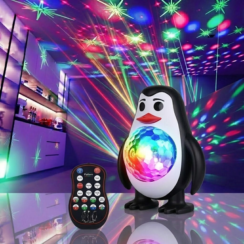 Penguin Disco Light – RGB Laser Party Projector with Remote Control