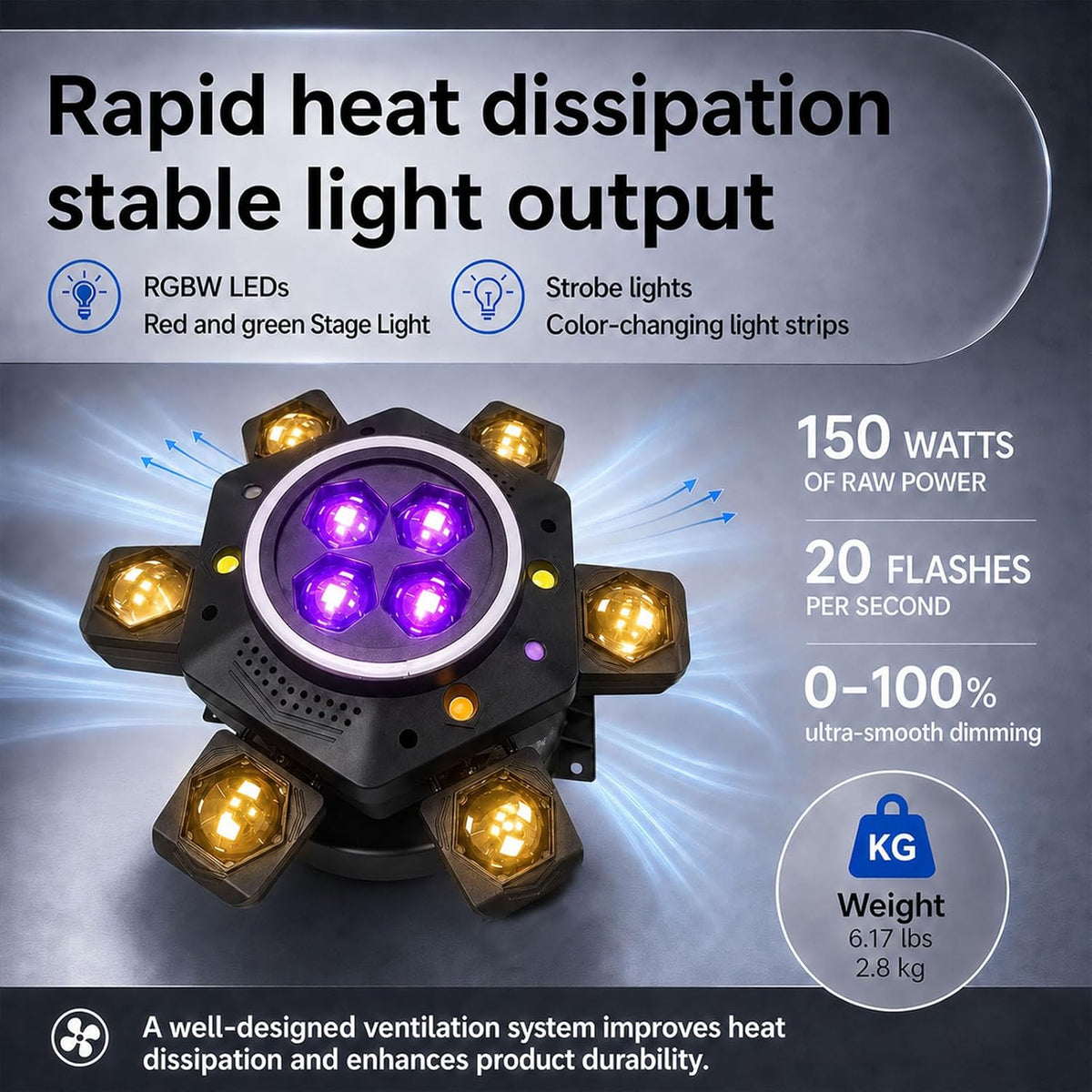 RaveLight™  150W Six Arm Moving Head Stage Light