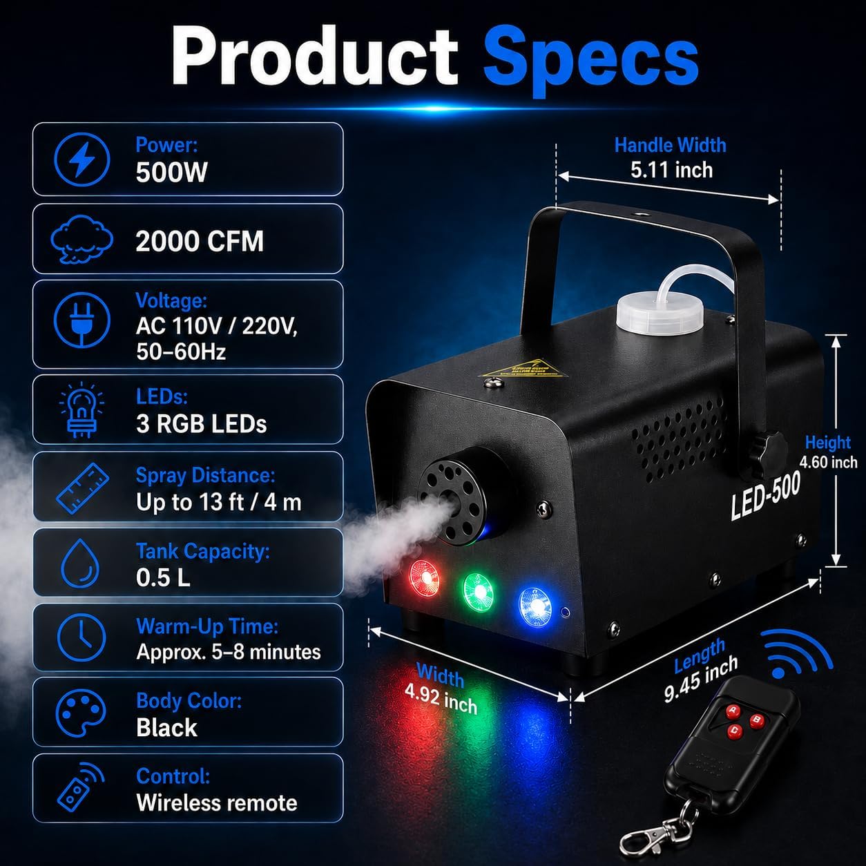 RaveHaze™ 500W LED Fog Machine