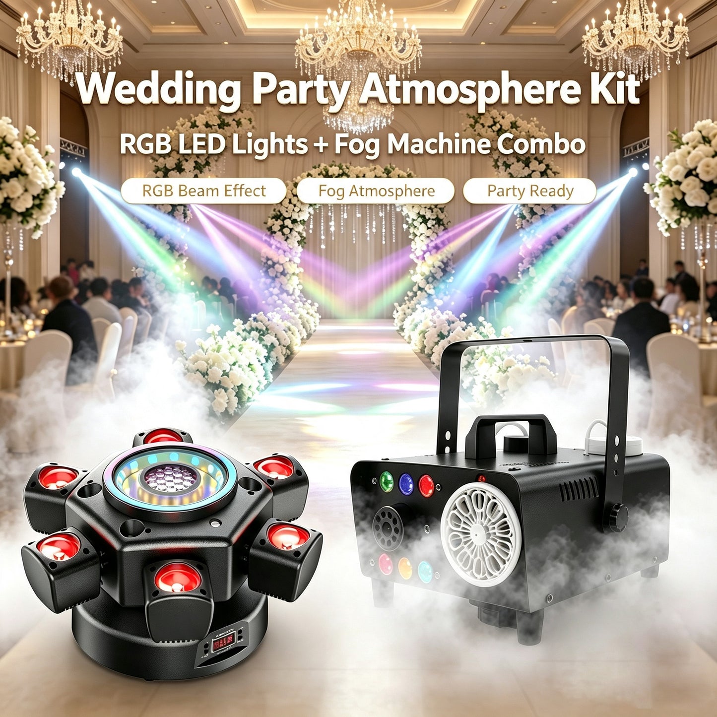RaveLight™ KTV / Bars → DMX Beam Lights & RGBW Wash Fog Buble Machie