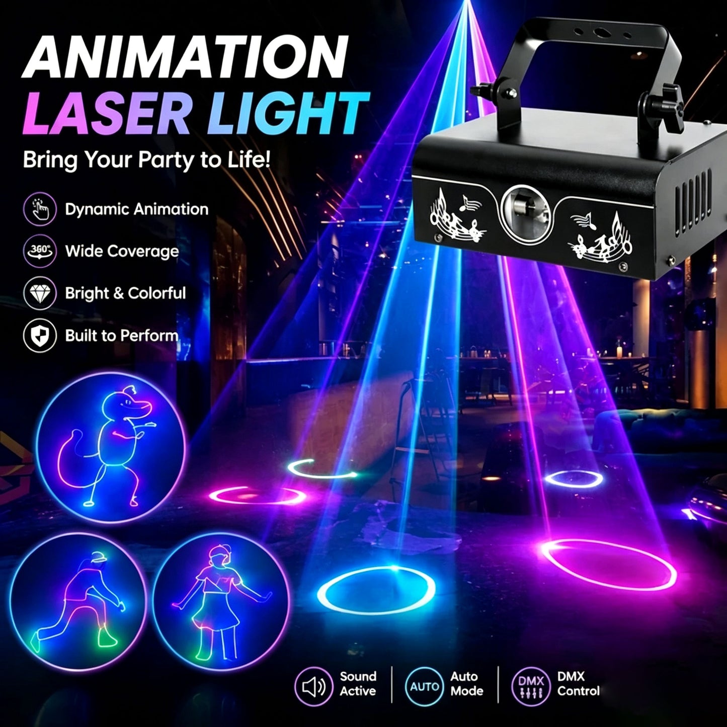 RaveLight™ -3D RGB Animation Party DJ Laser Projector