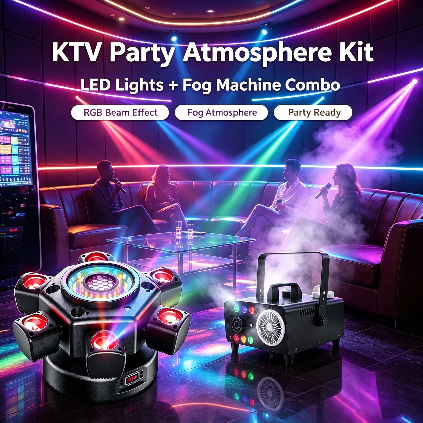 RaveLight™ KTV / Bars → DMX Beam Lights & RGBW Wash Fog Buble Machie