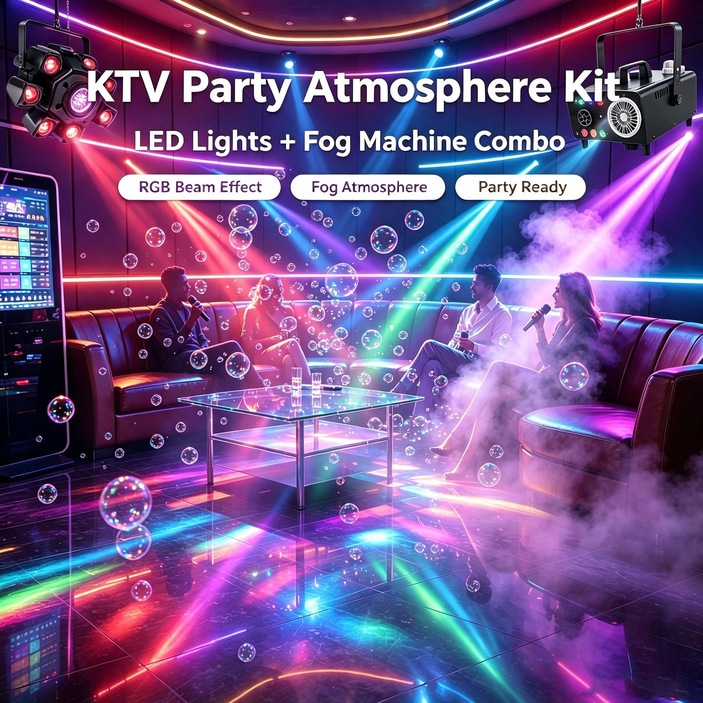 RaveLight™ KTV / Bars → DMX Beam Lights & RGBW Wash Fog Buble Machie